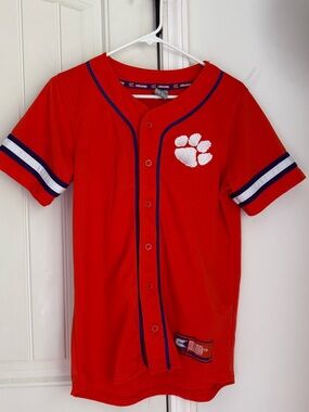 Colosseum Red Kids Baseball Jersey with White Paw and Navy Trim